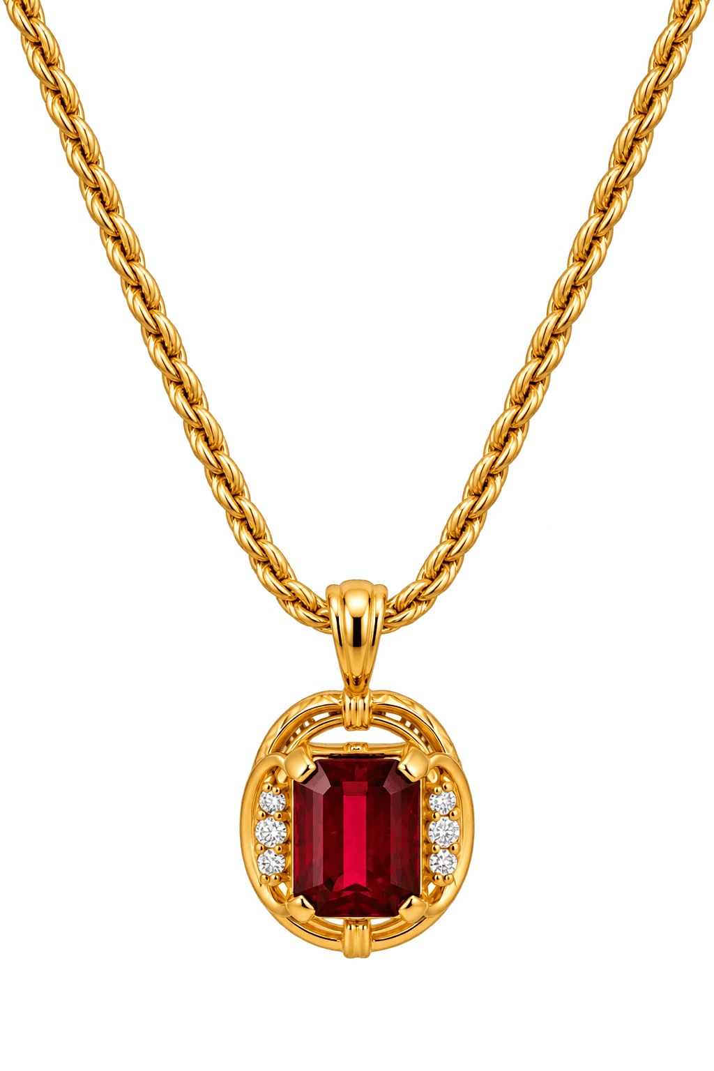14K Gold Rubellite & Diamond Pendant
