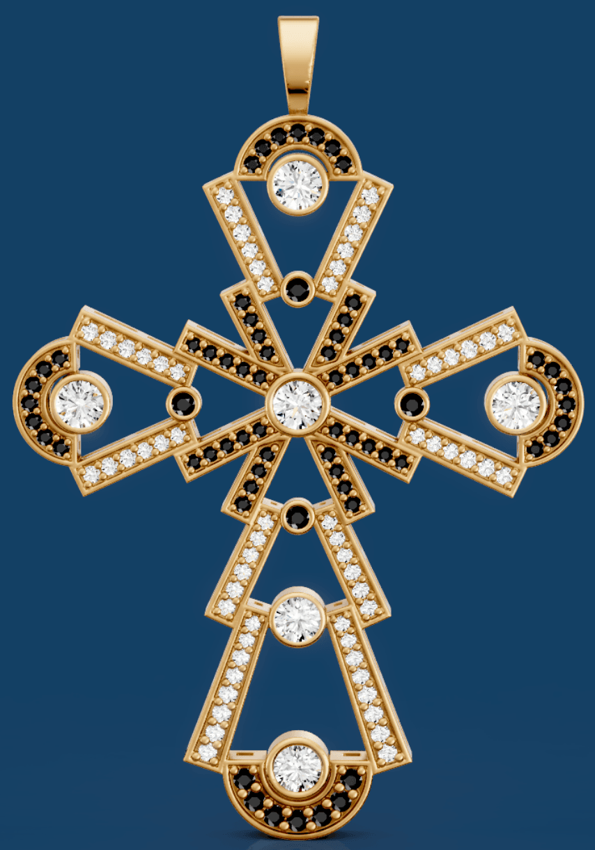 Custom designed cross pendant in yellow gold