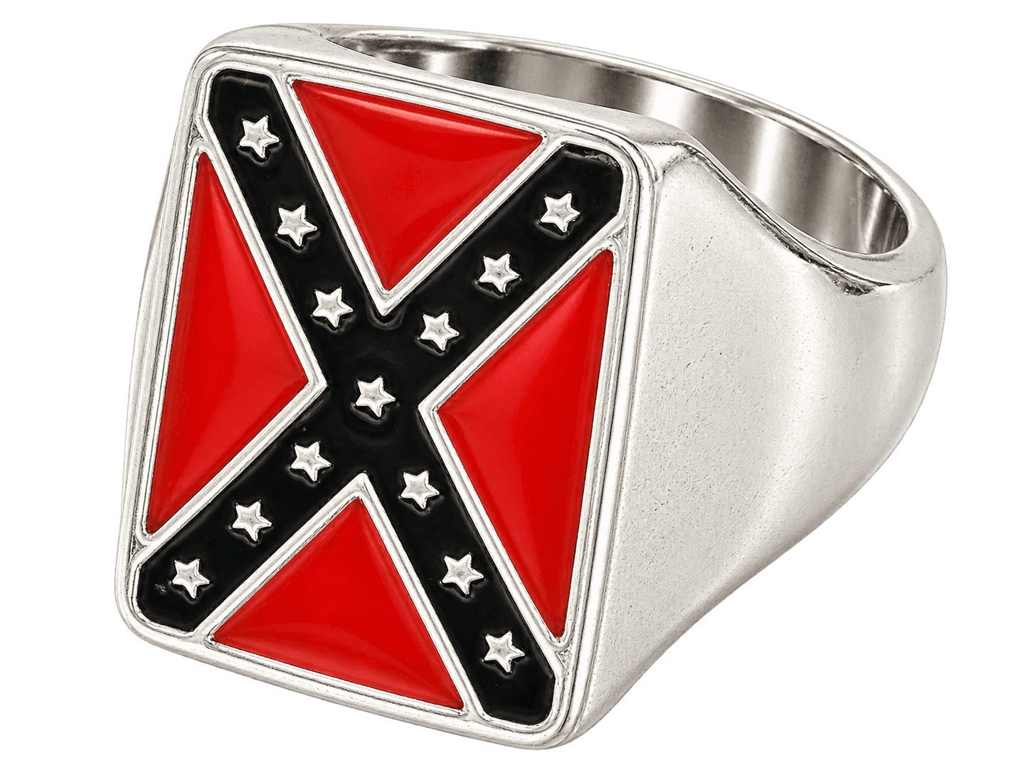 Gent's Silver Confederate Flag Ring with Enamel