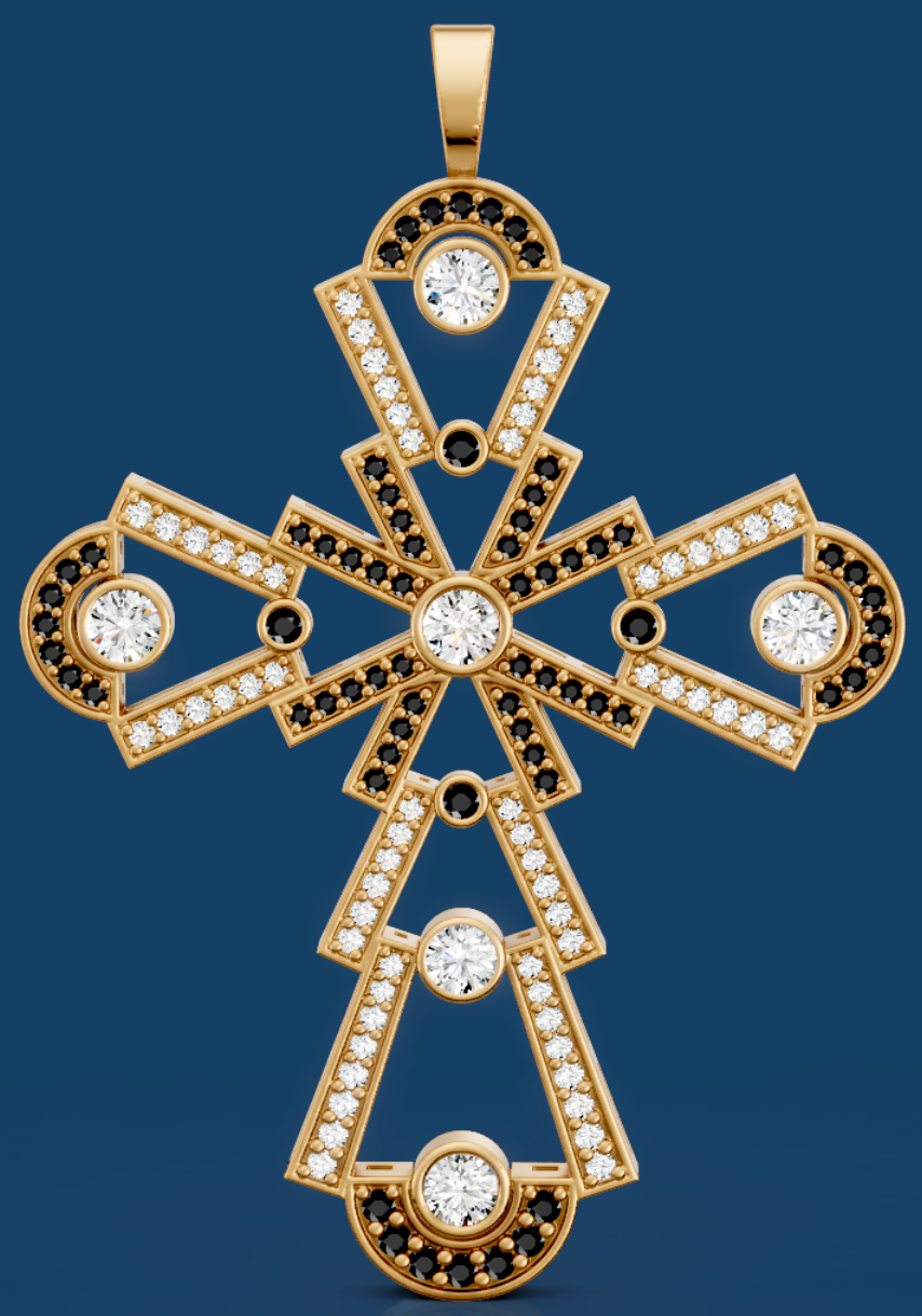 Custom designed cross pendant in yellow gold